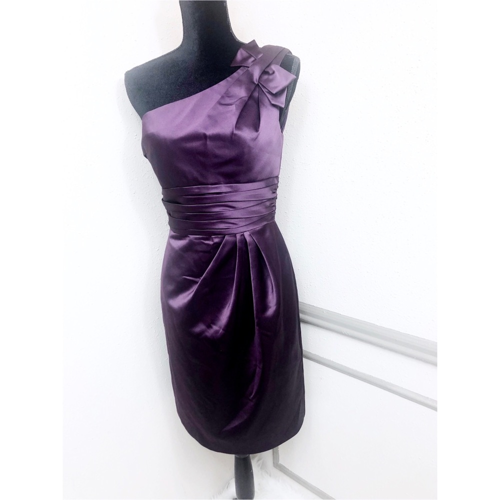 Davids bridal one shoulder purple eggplant dress